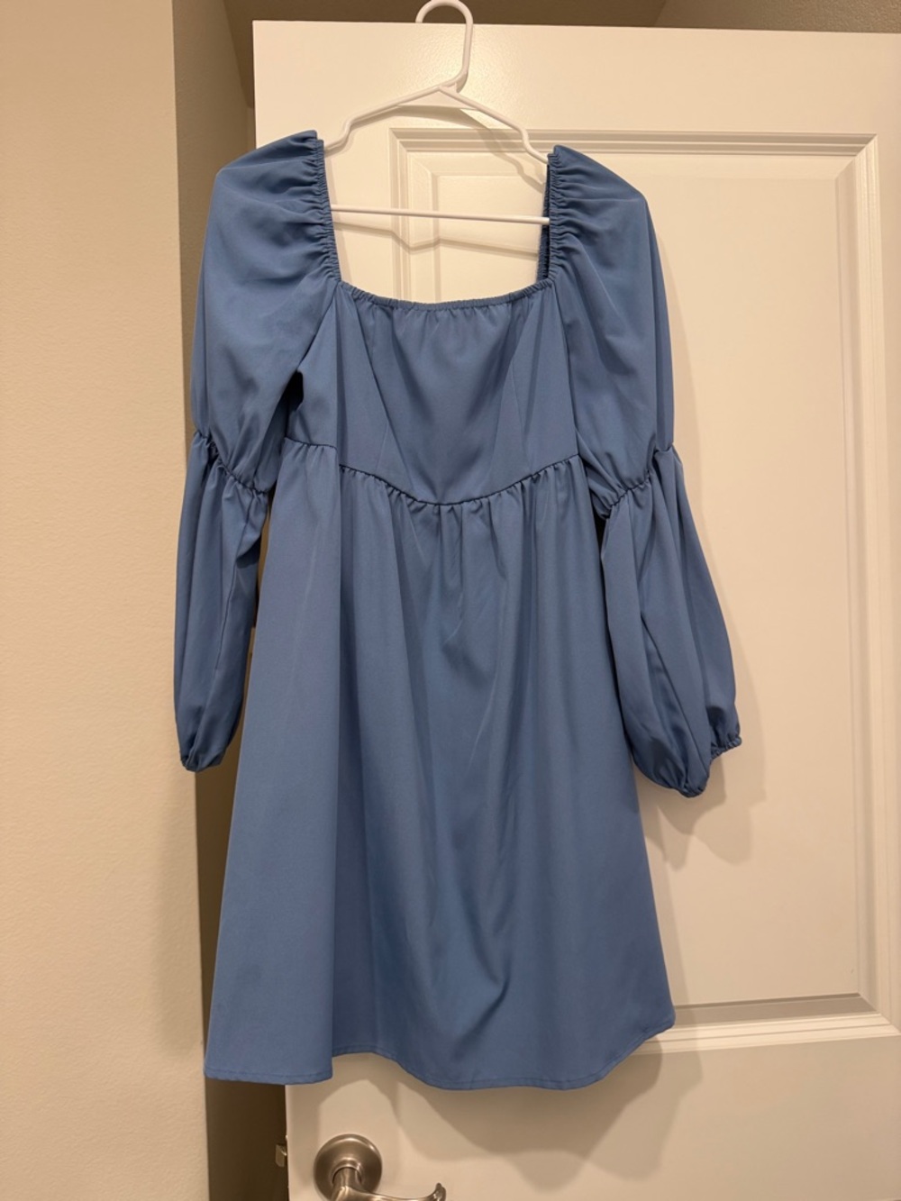 Light Blue Embroidered Square-Neck Mini Dress